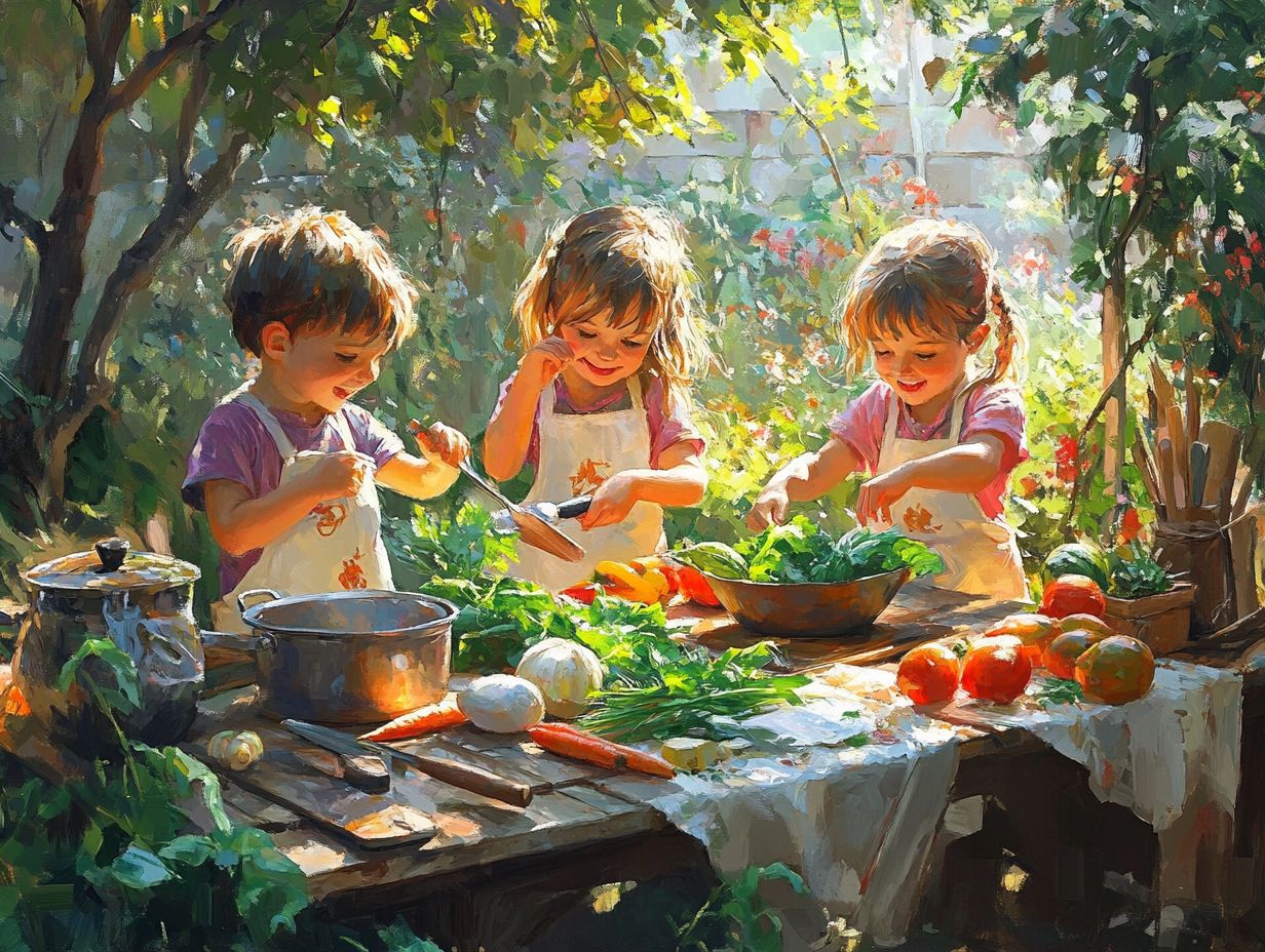 Family cooking together outdoors under the sky