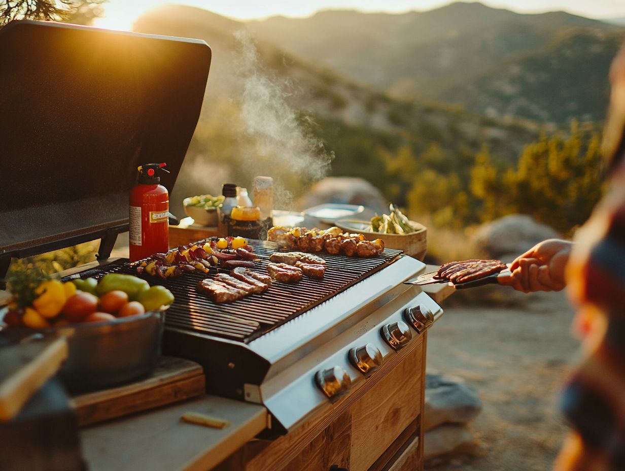 What are some common fire hazards to be aware of when cooking outside?