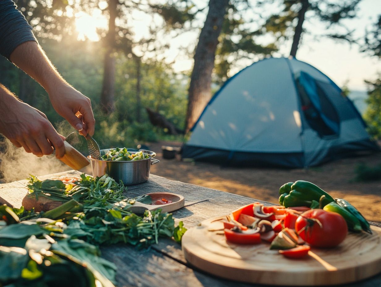 An image depicting frequently asked questions about camping meal prep