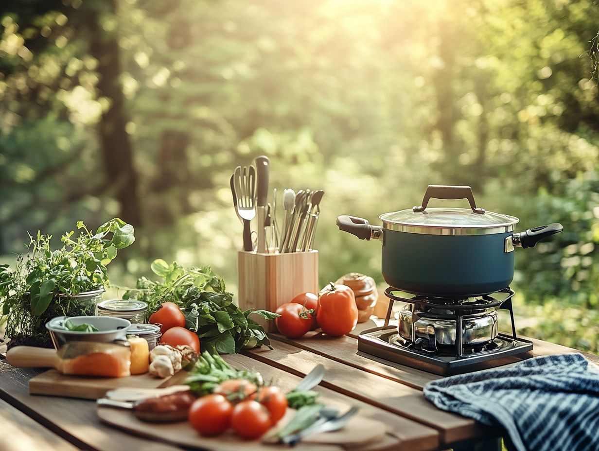 Image showcasing essential portable cooking gear for road trips