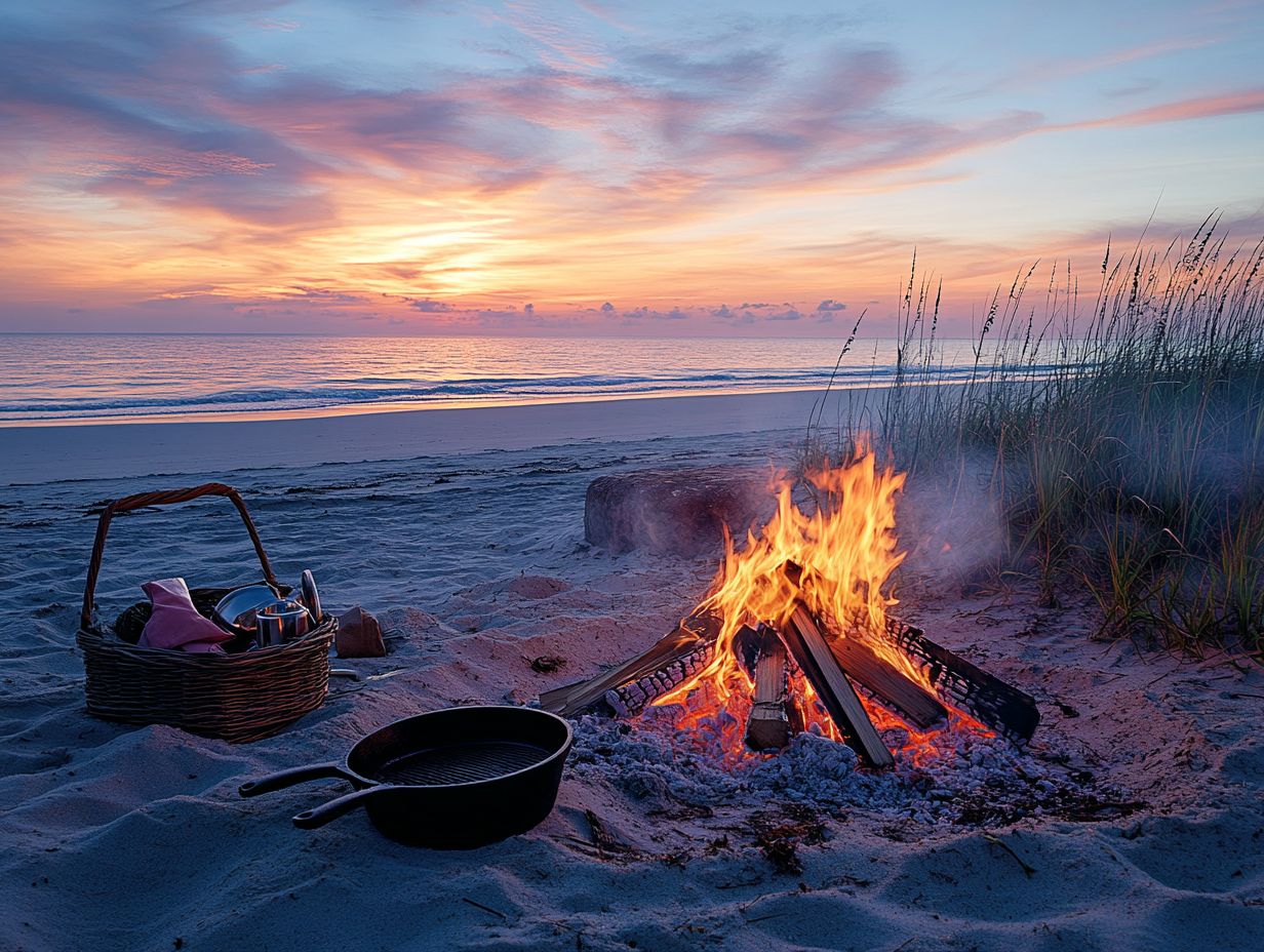 A collection of essential cooking gear for beach bonfires