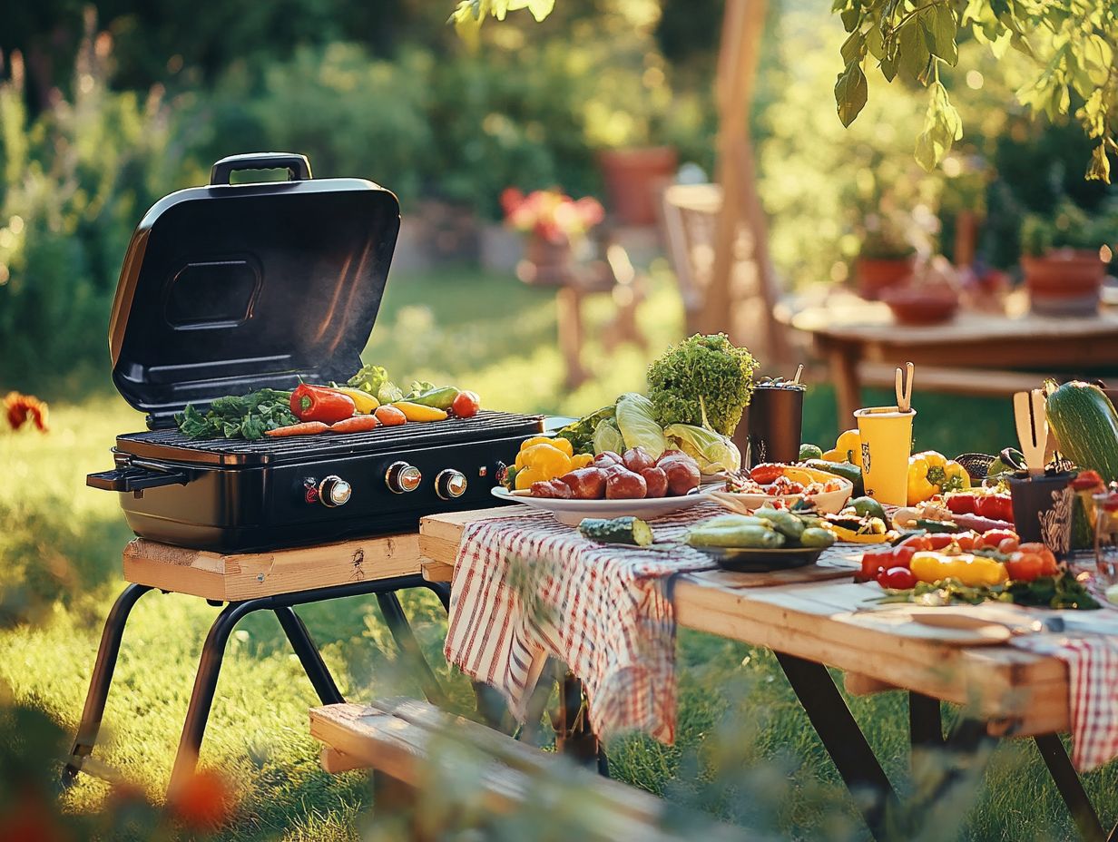 Image of a portable folding table and chairs set up in a camping environment