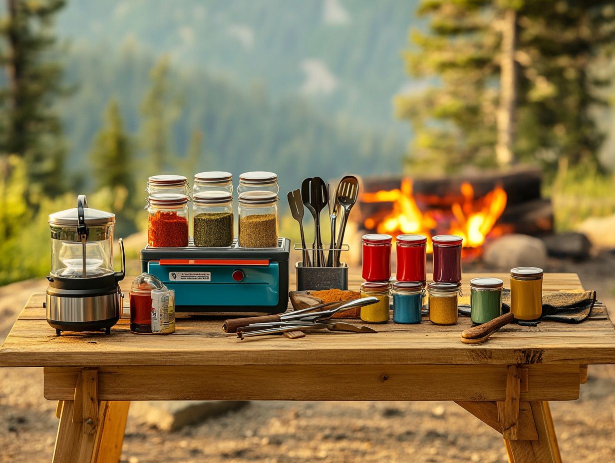 Colorful spice mixes for delicious camping meals that enhance flavor.