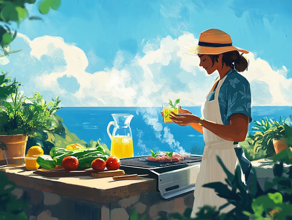 Illustration showing the effects of hydration on food safety during outdoor cooking