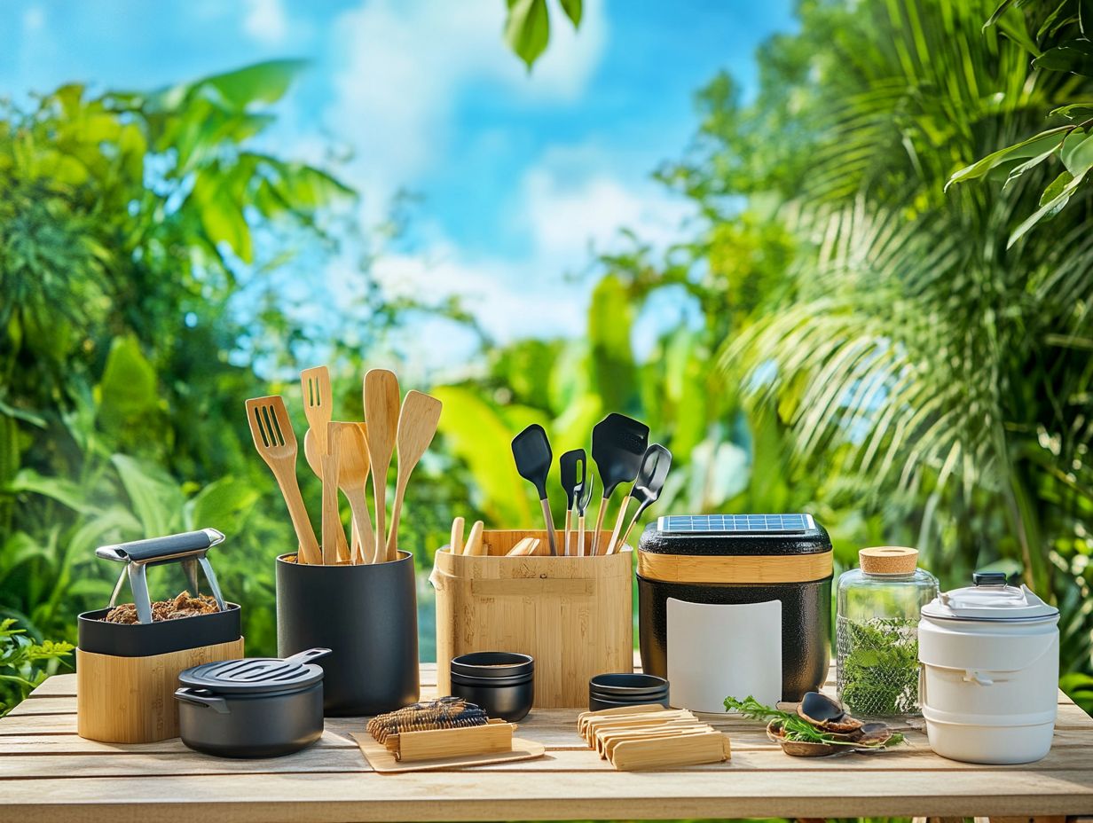 Eco-friendly outdoor cooking supplies displayed