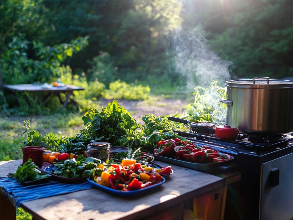 Image depicting key cooking tools for outdoor vegetarian meals