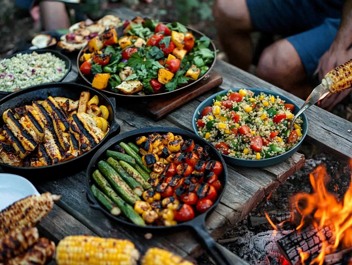 Cooking vegetarian meals outdoors