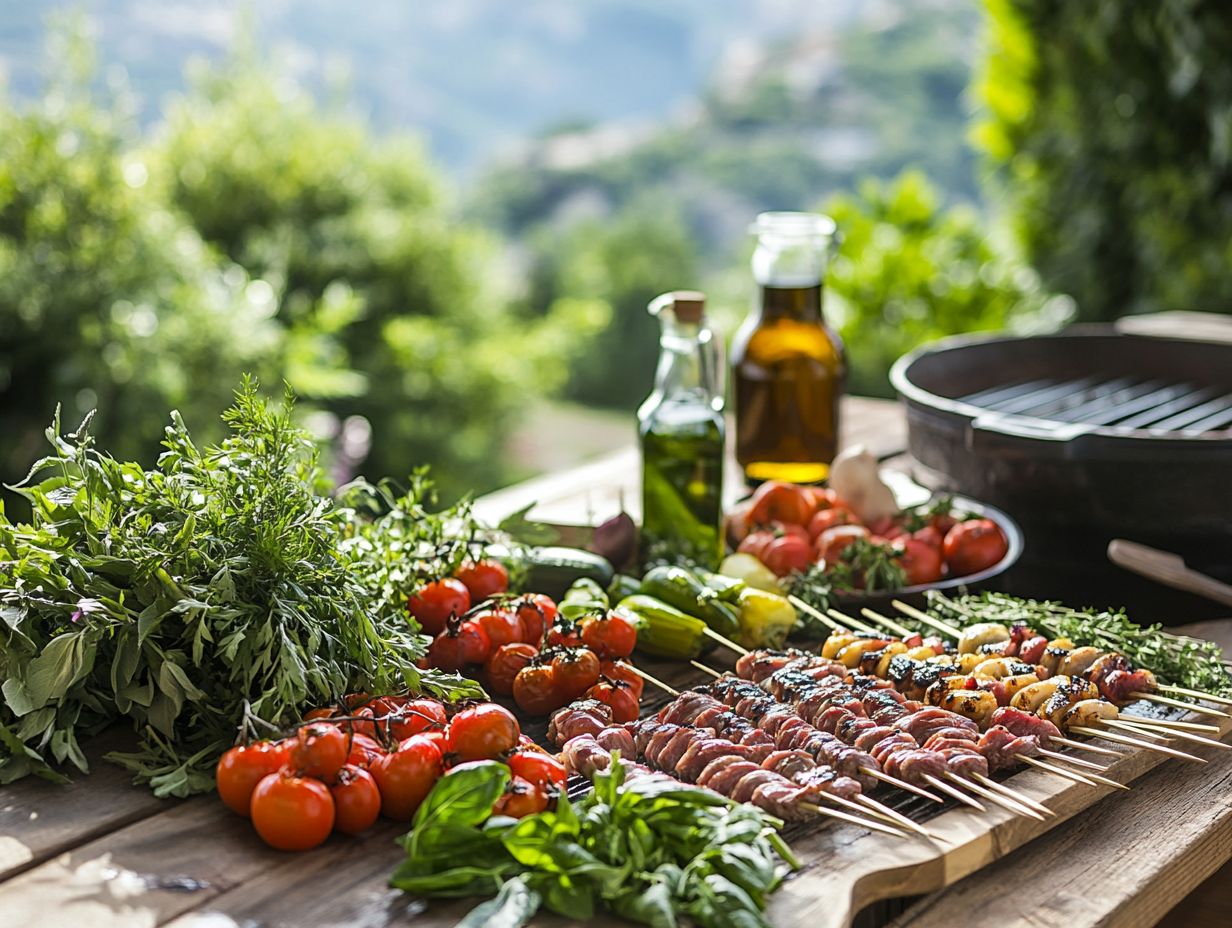 A variety of outdoor cooking setups showcasing grilling, camp stoves, and campfire meals