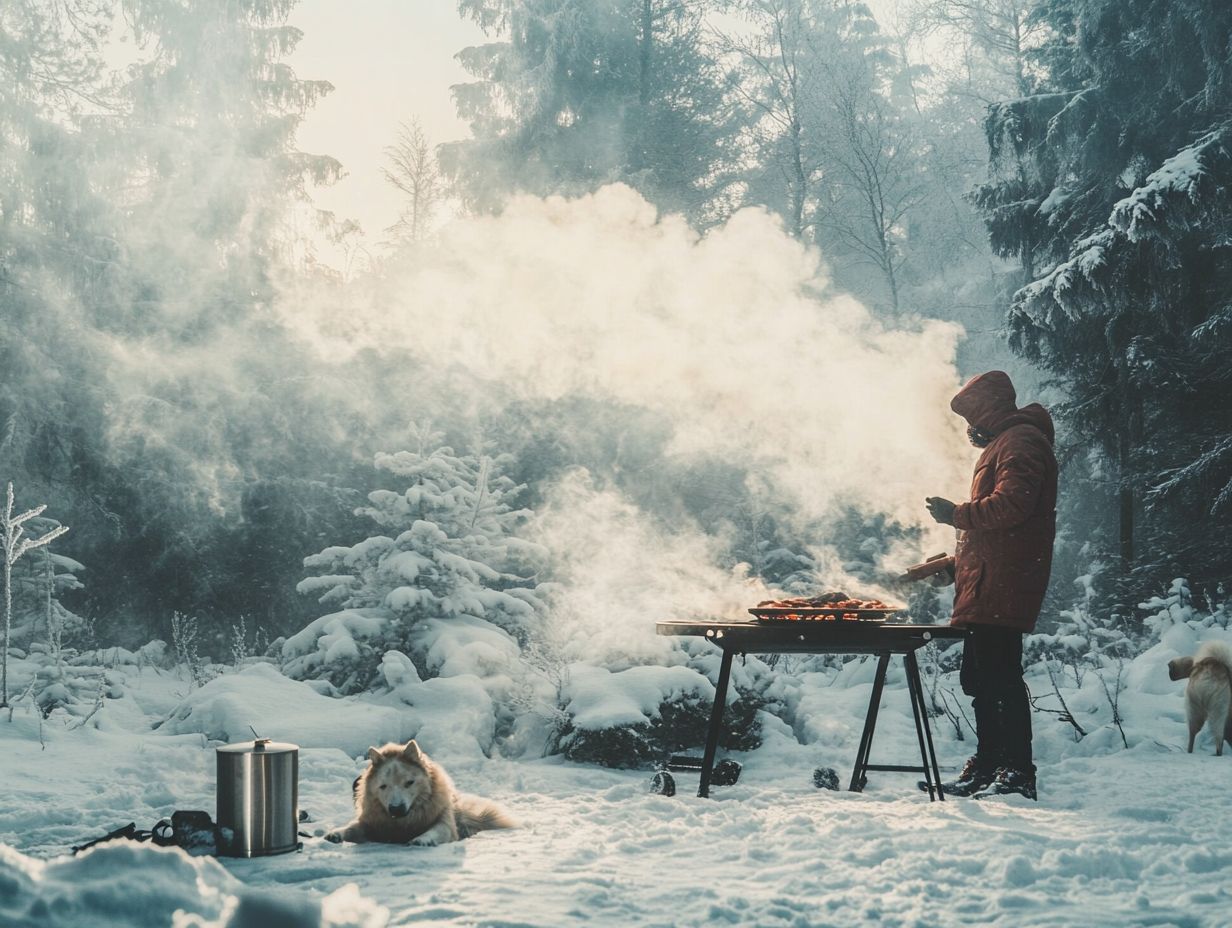 A variety of delicious winter outdoor meals being grilled